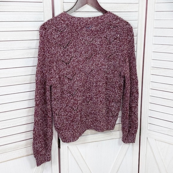 Old Navy Marled‎ Pointelle Knit V Neck Crop Cardigan Sweater Burgundy Red Small - Picture 10 of 14